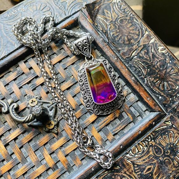 Sterling Purple/Yellow Tourmaline Necklace - Picture 1 of 4
